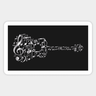 Creative Guitar Art - Acoustic Guitar In Metallic Music Notes - Silver Magnet